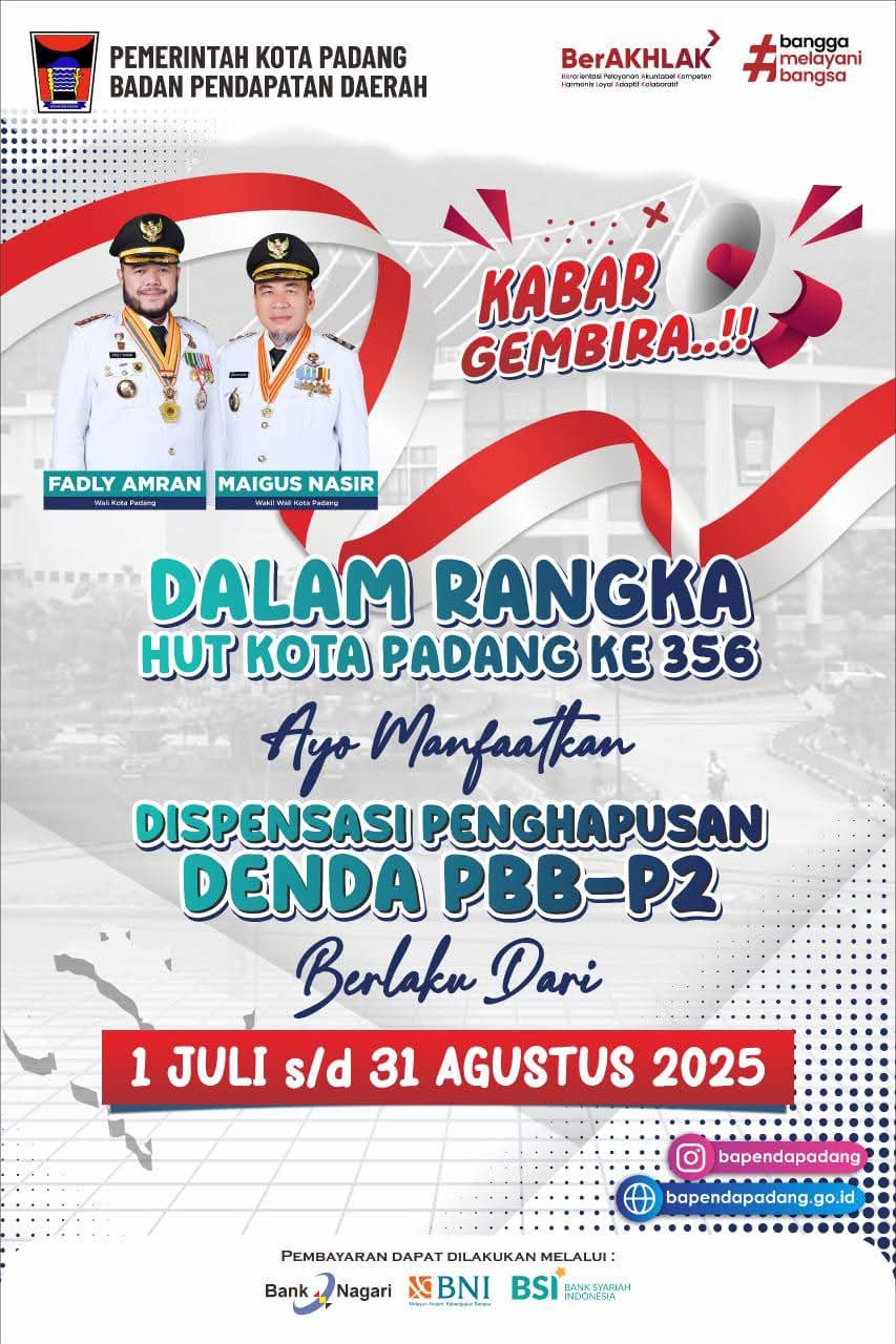 pemkot-padang-hapus-denda-pbb-p2-hingga-31-agustus-2025,-ini-syaratnya