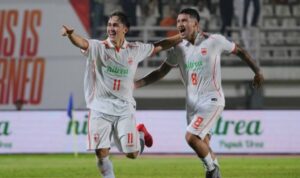 Pemain Borneo FC merayakan kemenangan 2-1 atas PSS Sleman di Stadion Maguwoharjo dalam laga Super League.