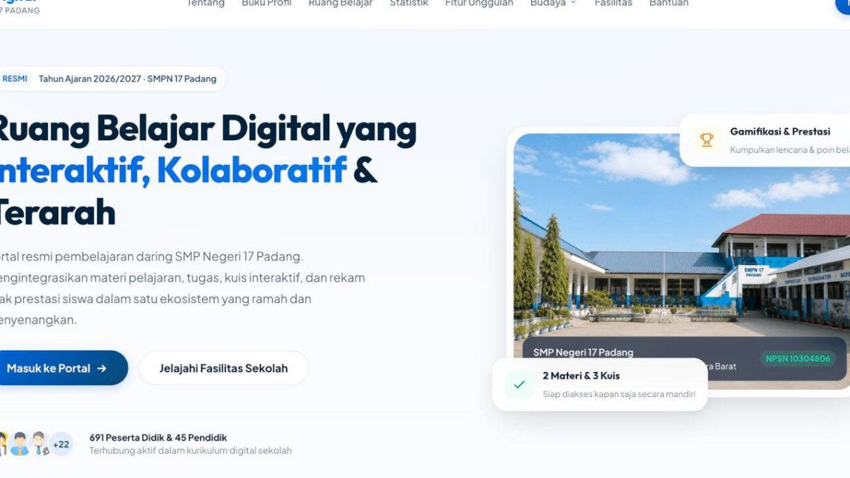 Uji coba implementasi platform Ruang Kelas Digital di SMPN 17 Kota Padang untuk transformasi pendidikan berbasis teknologi.