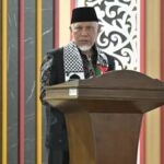 Gubernur Sumatera Barat Mahyeldi memberikan sambutan dalam Seminar Kepalestinaan di Istana Bung Hatta, Bukittinggi.